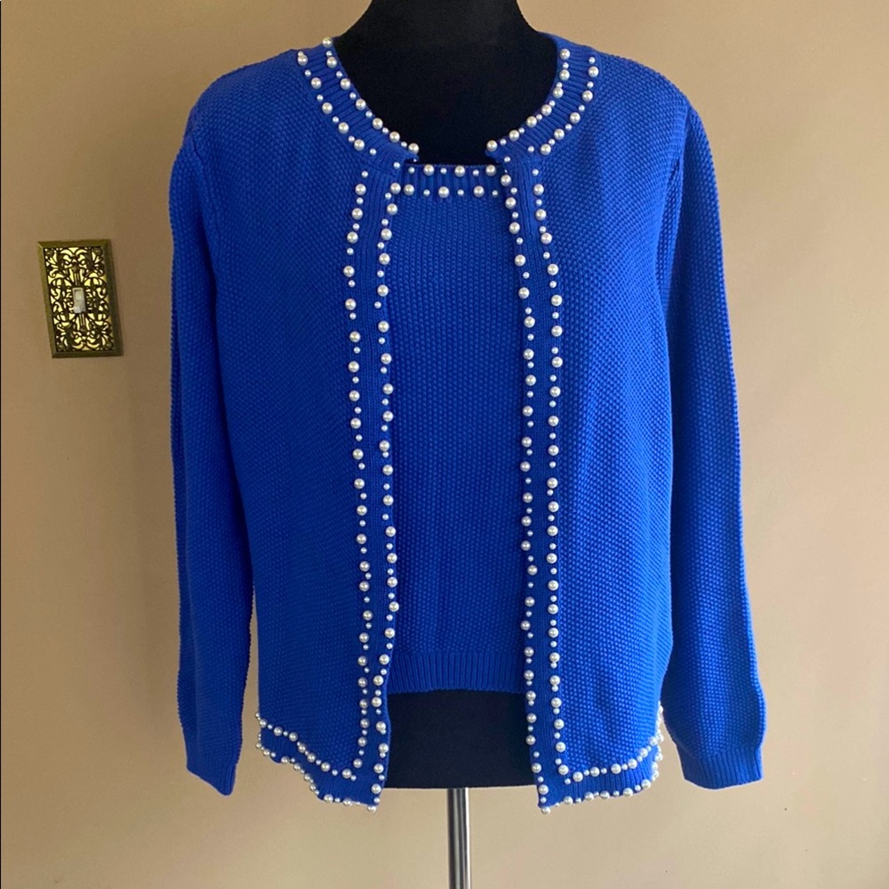 Blue Pearl-Embellished Women's Sweater